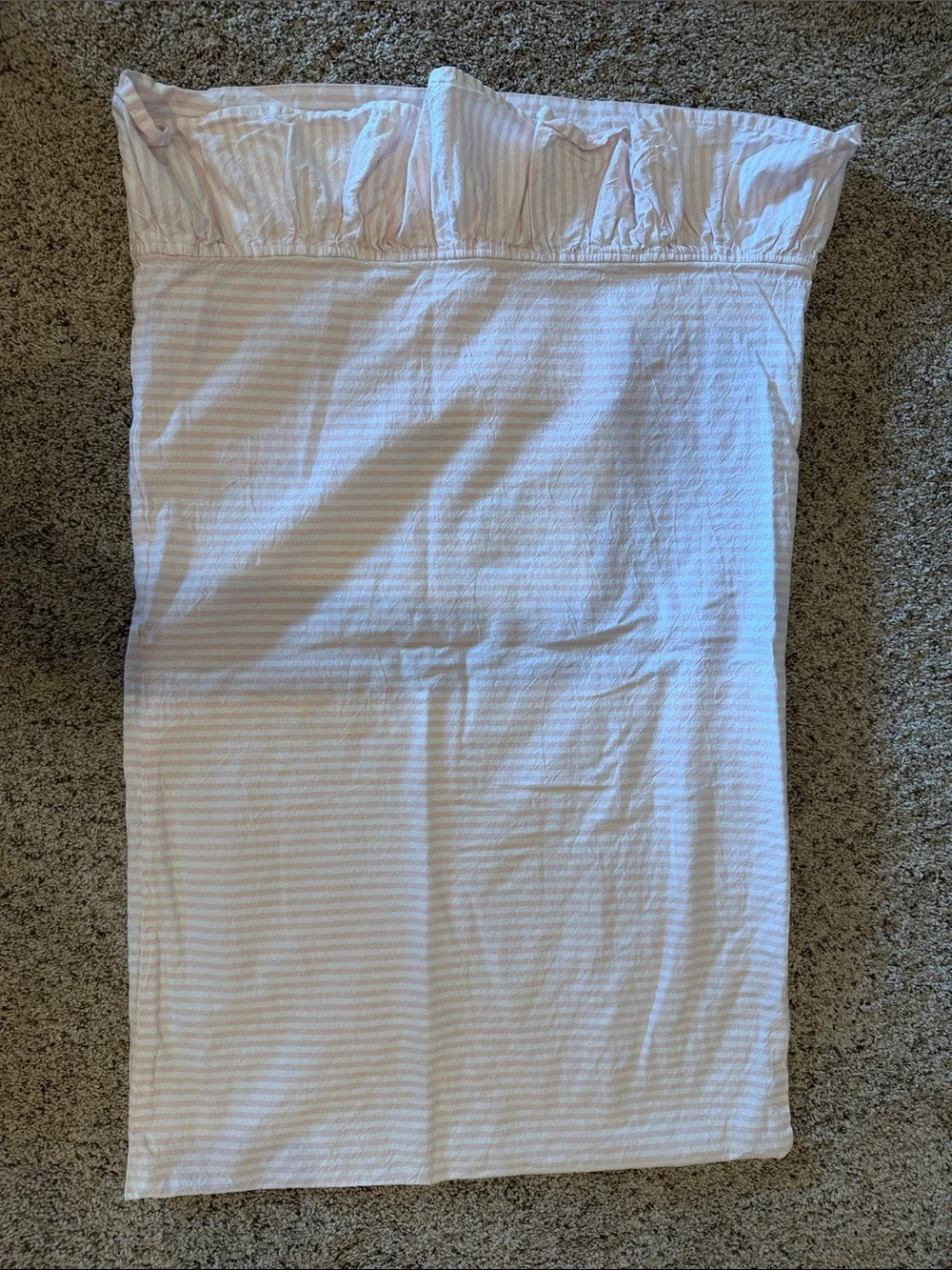 Pottery Barn Teen Powdered Blush Ruffle Stripe Sheet Set